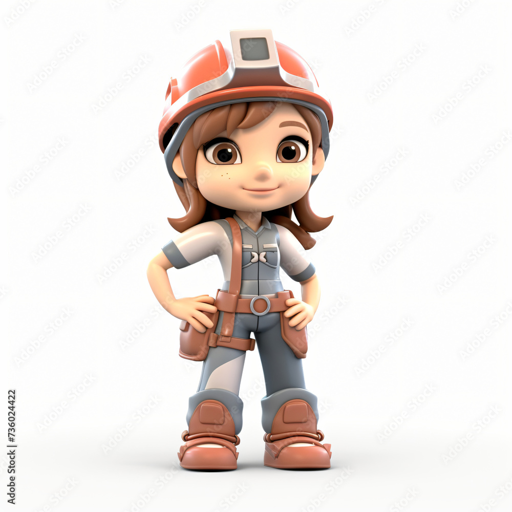 3d render icon of girl mechanic cartoon plastic generated AI