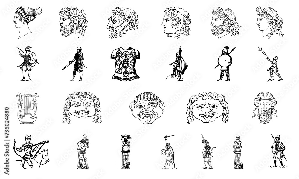 Classical greek art collection. statue and warrior icon mega bundle Classical greek art collection. statue and warrior icon mega bundle