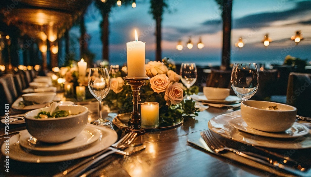 a candlelight dinner at a luxurious restaurant