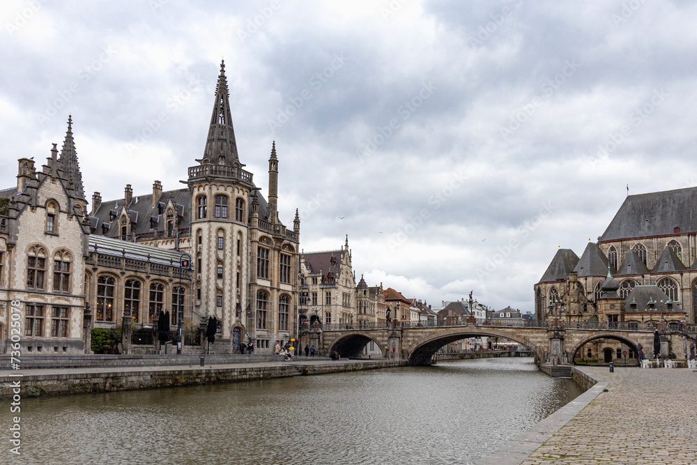 Beautiful medieval center of Ghent with its canals
