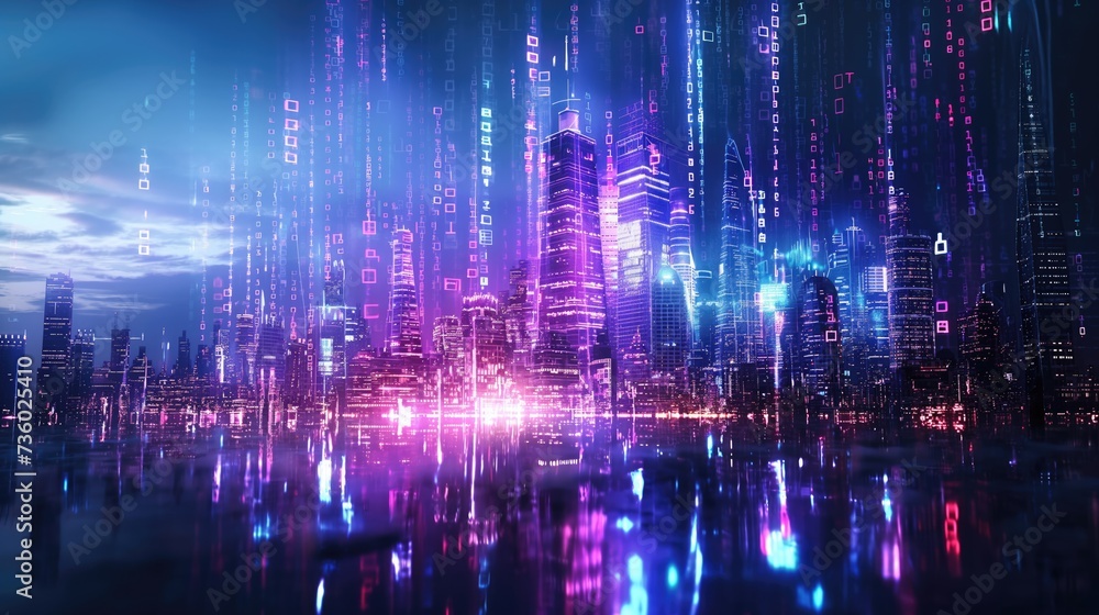 Abstract Smart City Made of Glowing Elements