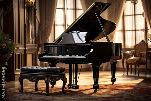 A classic music room, a grand piano taking center stage photo