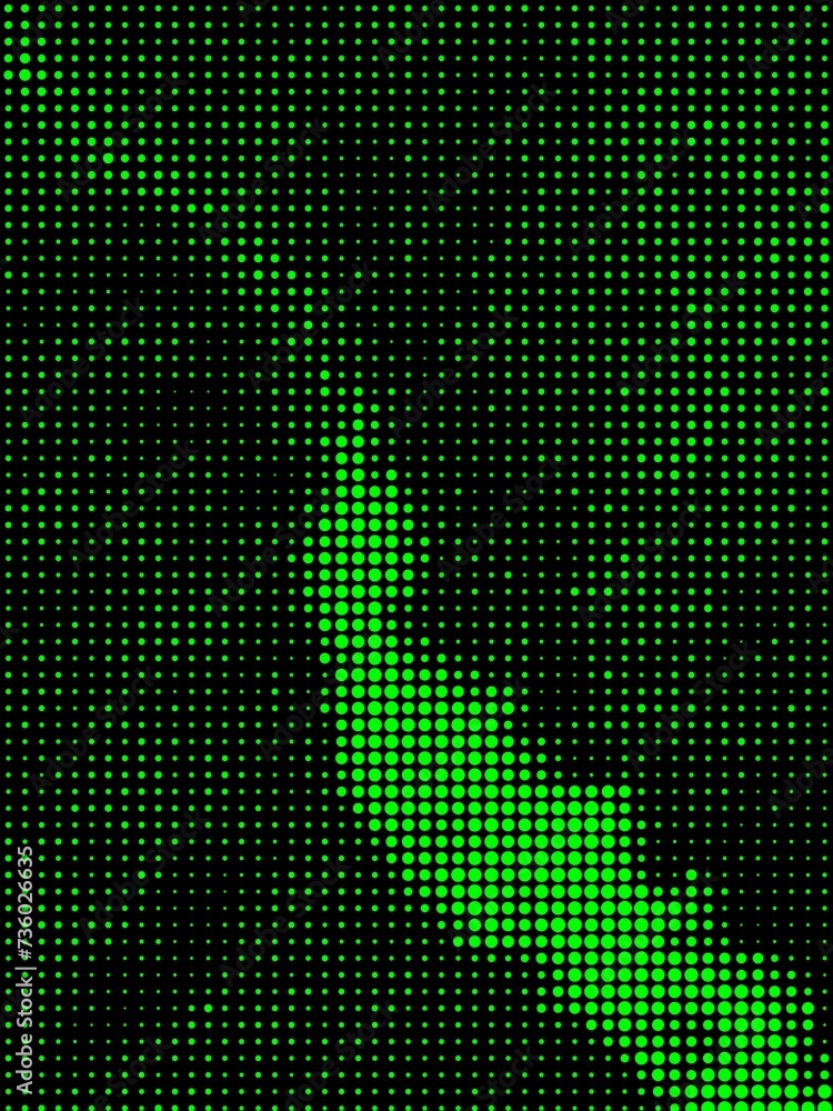 neon green pointillist dot and spot style halftone design on a black background