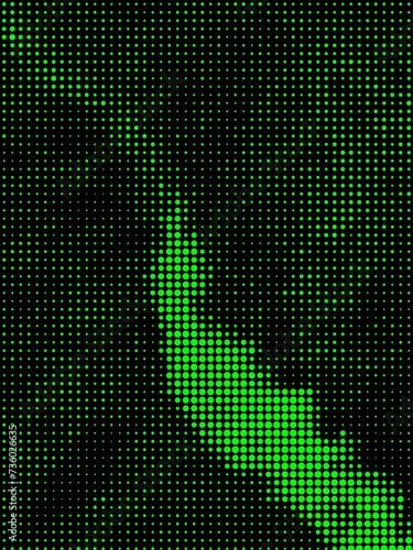 Картината върху платно neon green pointillist dot and spot style halftone design on a black background