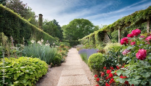 pathway leading through beautiful cottage garden france