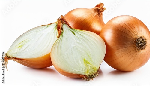 onion set isolated on white background whole bulbs and pieces