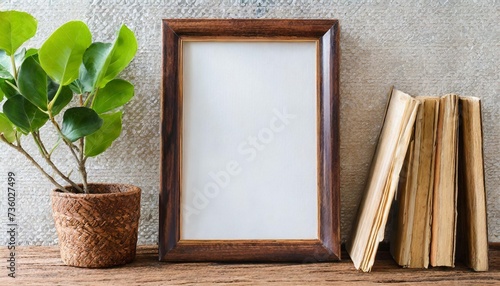 empty brown wooden frame on transparent backgtound photo