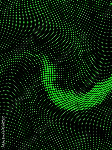 Foto neon green pointillist dot and spot style halftone design on a black background