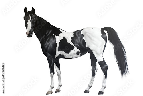 Elegant Contrast: Showcase the Majestic Overo Horse Against a Transparent Background, Emphasizing its Unique Coat Pattern and Regal Presence in a Classic Composition photo