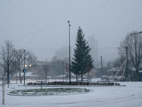 Snow in Vilnius. Kernaves gatve, Šnipiškės photo