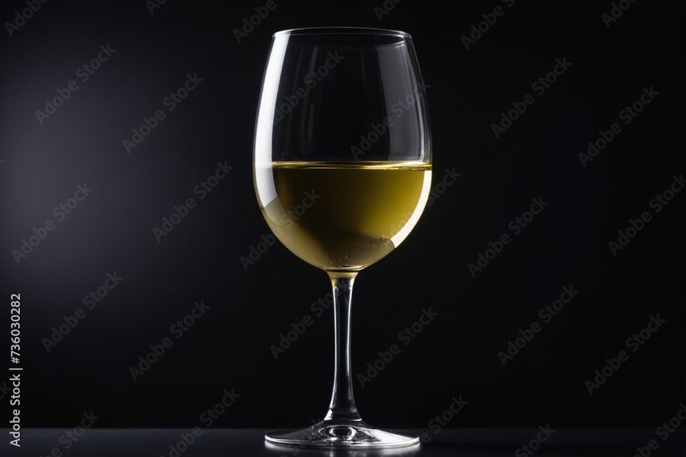 Close-up White wine in a clear glass against a pure black color background. elegance and rich colors Close-up White wine in a clear glass against a pure black color background. elegance and rich colors