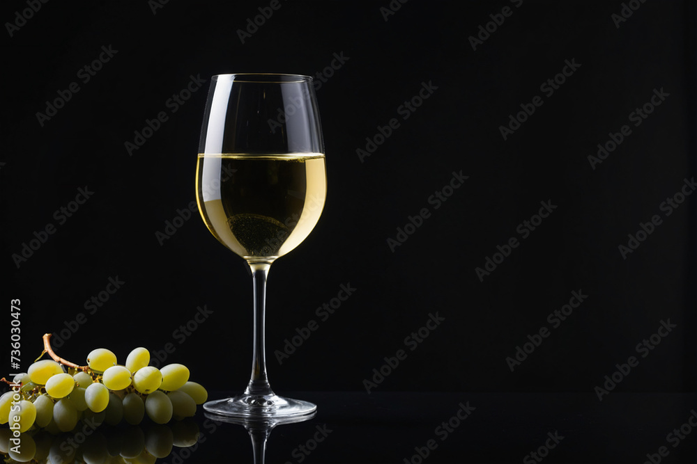 Close-up White wine in a clear glass against a pure black color background. elegance and rich colors Close-up White wine in a clear glass against a pure black color background. elegance and rich colors