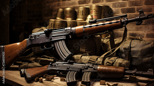 Vintage guns from the army in the Vietnam War.