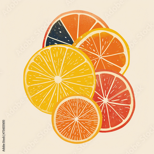 Tattoo design in flat vector style - abstract citrus slices in vibrant orange and yellow tones
