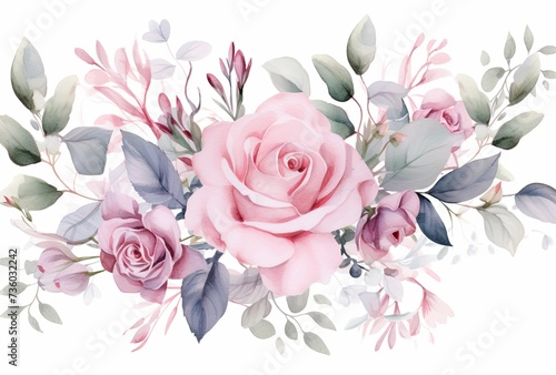 Roses in watercolor on white background