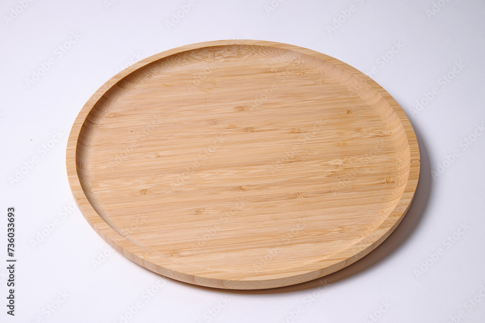 Empty Bamboo wooden round plank on white background