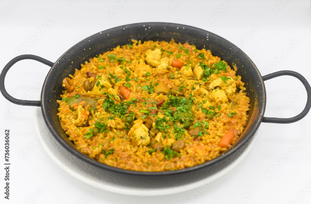 A typical Valencian seafood paella with rice
A typical Valencian seafood paella with rice