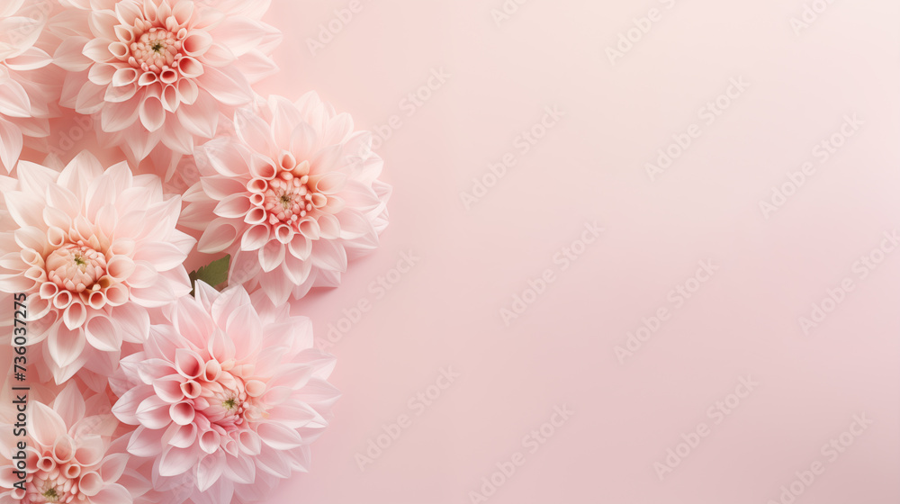 Pink dahlias on pastel pink background