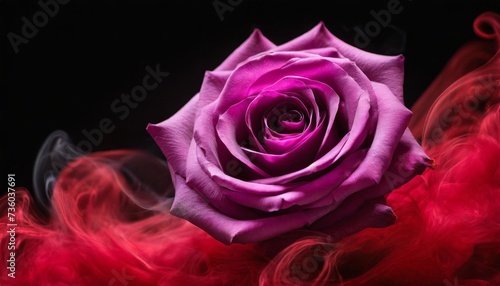 purple rose wrapped in red smoke swirl on black background