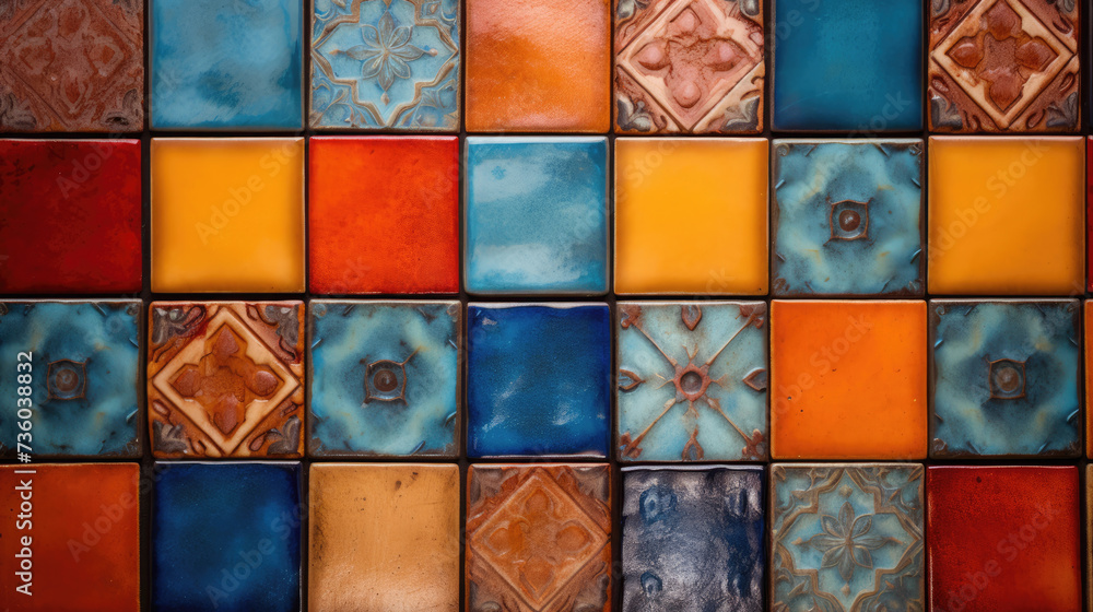 Colored ceramic tiles on a wall or floor, mosaic tiles texture