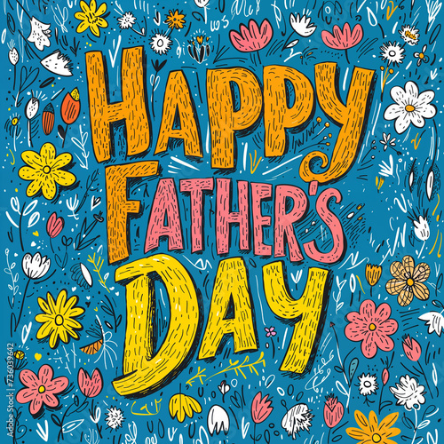 Colorful Happy Father s Day Greeting with Handwritten Typography
