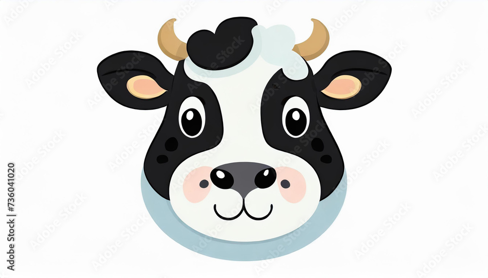 Cow icon. Cute round face head. Cartoon kawaii funny baby character. Nursery decoration. Kids education. Flat design. White background. Isolated