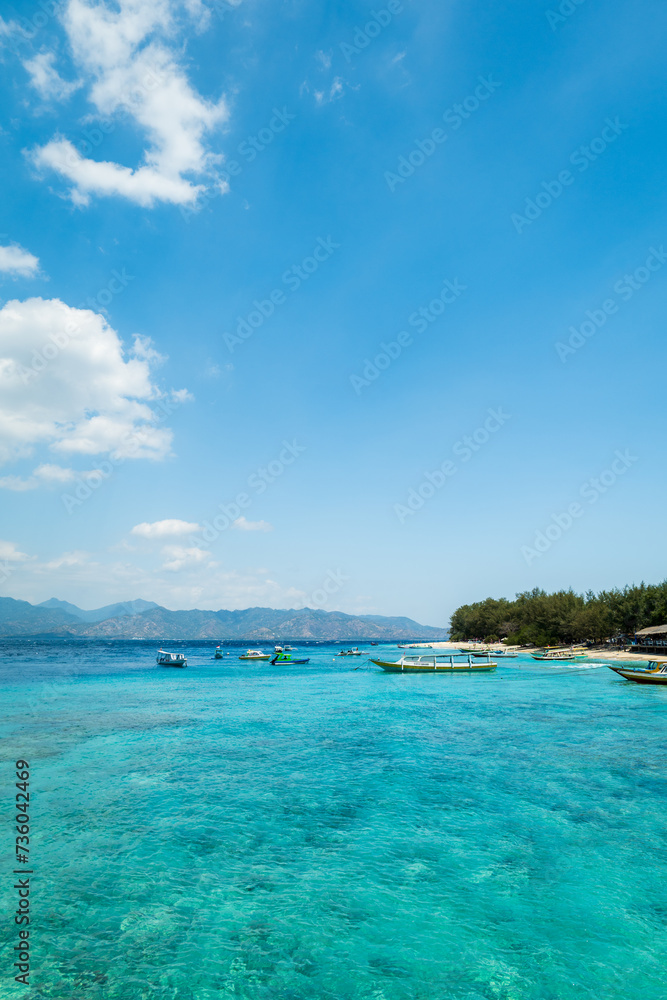 tropical ocean view of Gili Island seascape in Lombok, Bali, Indonesia 