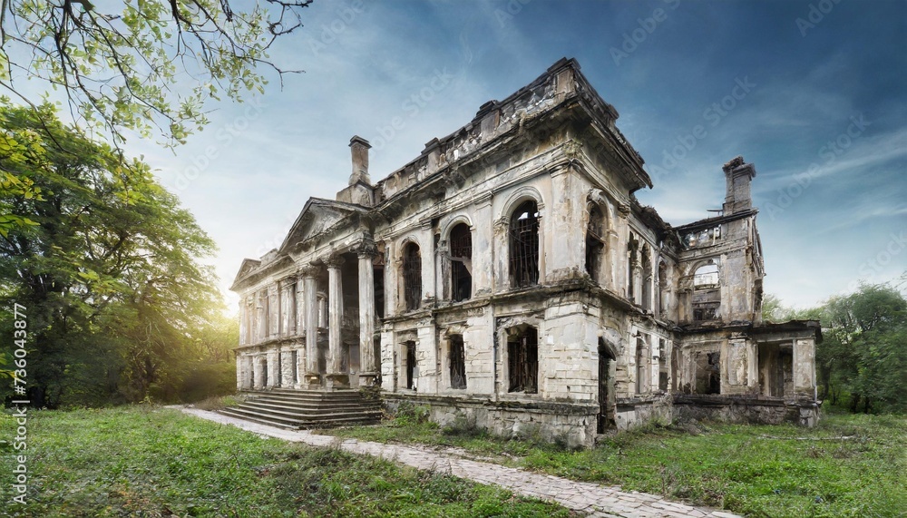 abandoned ancient mansion 3d render
