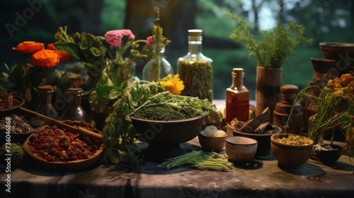 Assorted Herbs Arranged on a Table