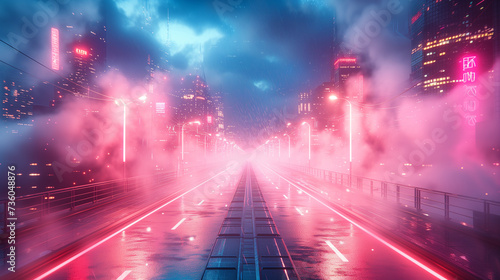 Mystical Night Cityscape: Glowing Pink Fog, Starry Skies, Urban Fantasy © Agus Wira