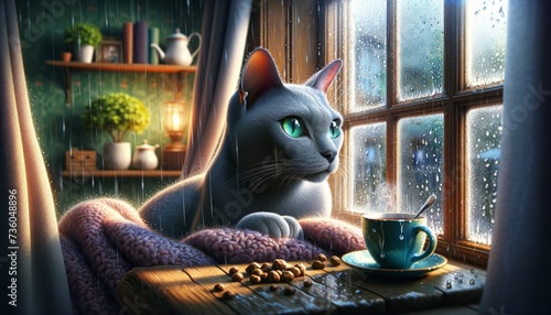Korat Cat's Rainy Day Reflection