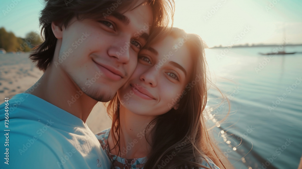 Couple takes selfie. Couple takes selfie.