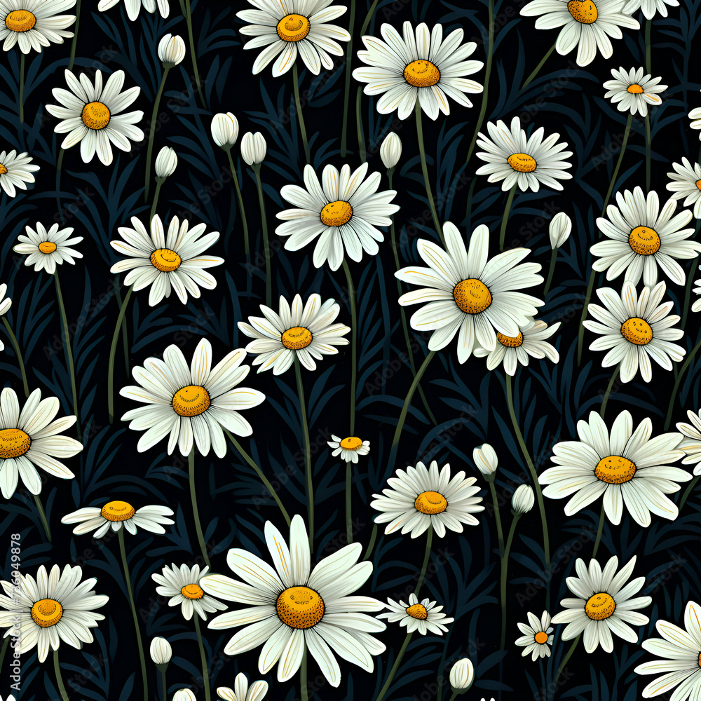 Seamless pattern with white daisies on a dark background Seamless pattern with white daisies on a dark background