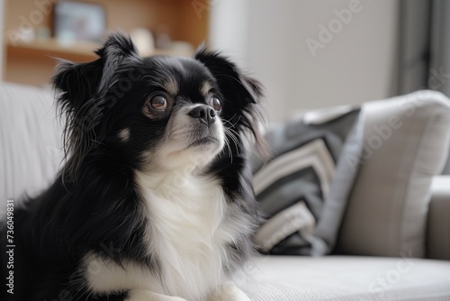 Photo japanese chin dog in a home setting on sofa