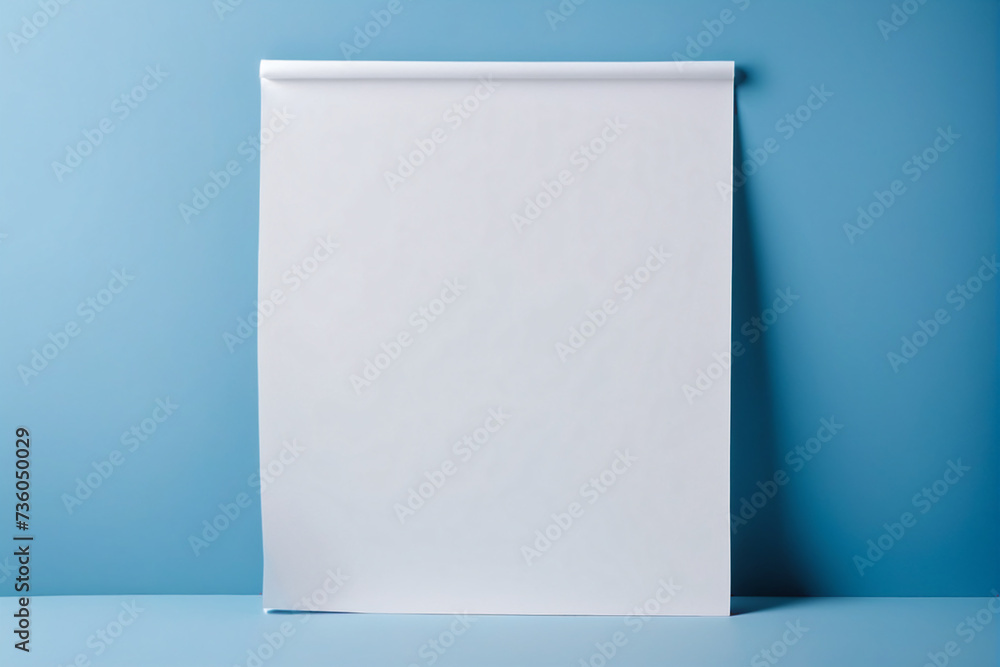 Empty white paper sheet isolated on blue background - Mockup Empty white paper sheet isolated on blue background - Mockup