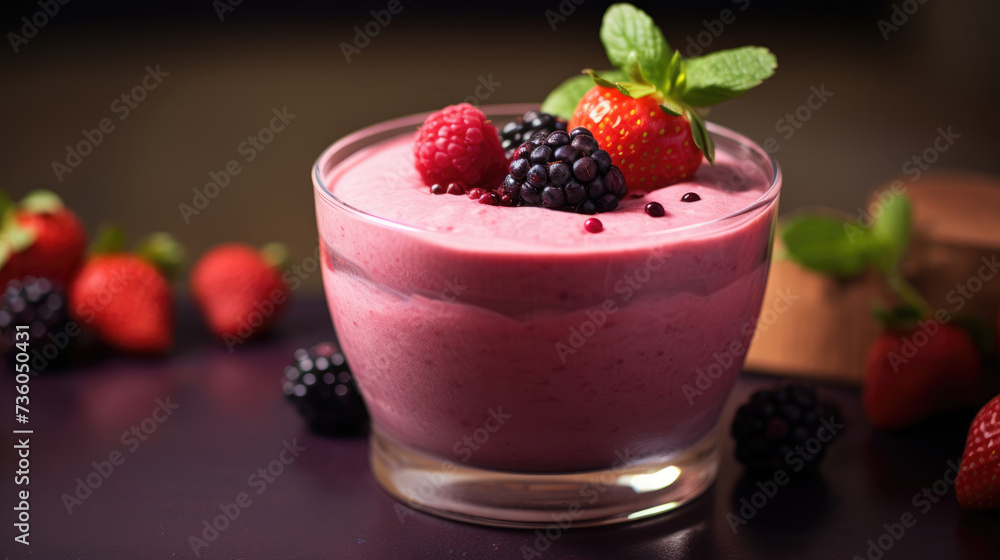 Fresh and light berry mousse in a glass cup Fresh and light berry mousse in a glass cup