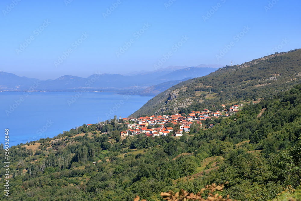View over Ohrid Lake from Elshani to Lagadin and Pestani in North Macedonia