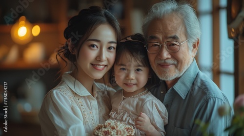 Angry Asian family celebrating grandpa's birthday at home