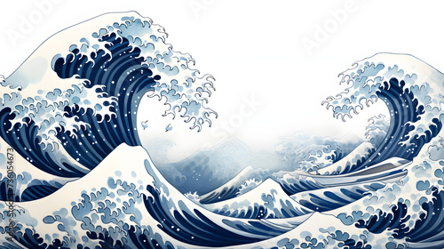 Photo great wave, in the style of detailed background elements, light gray and dark bl