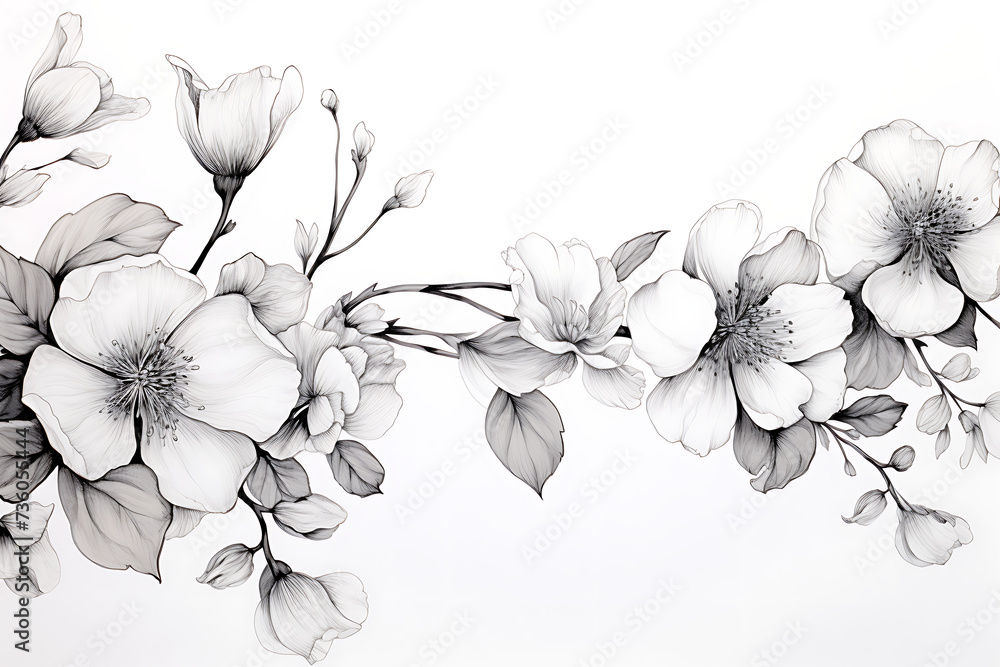 © Creative - black and white cosmos flower bouquet on white background with copy space