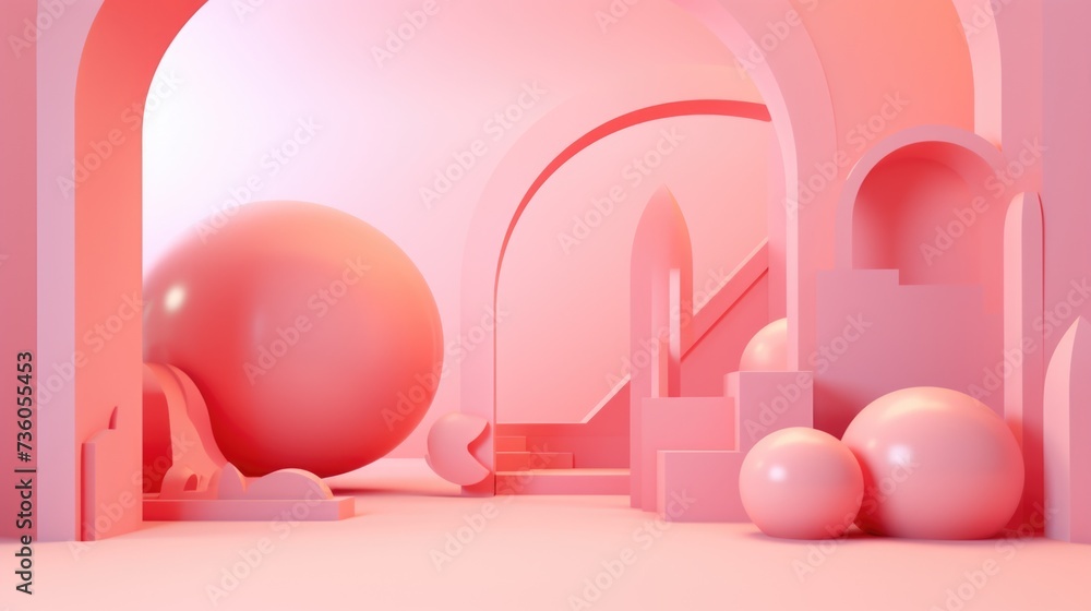 Abstract pink geometric shape colorful scene 3d rendering