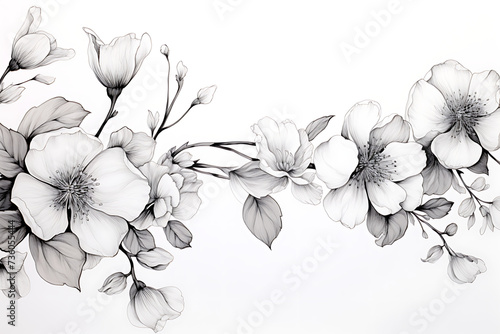 black and white cosmos flower bouquet on white background with copy space #736055444