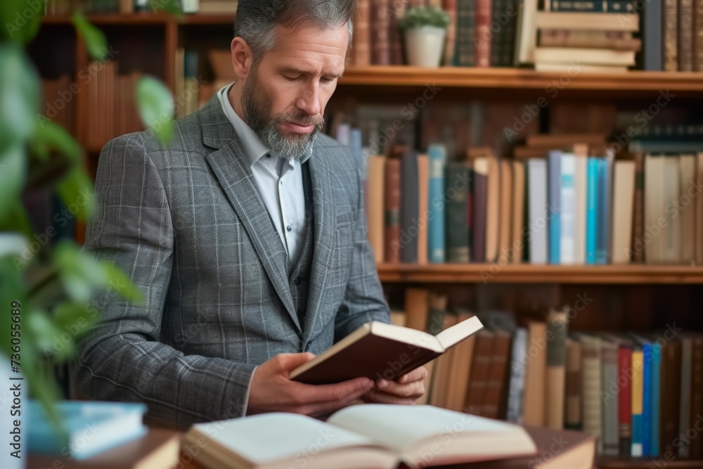 businessman using an e book in the office