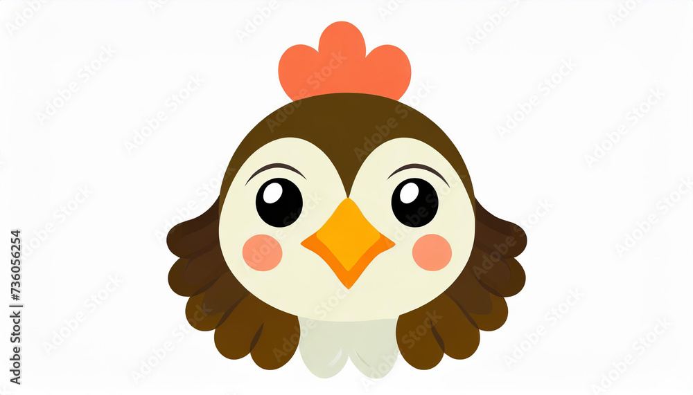 Hen chicken icon. Cute round face head. Cartoon kawaii funny baby character. Nursery decoration. Kids education. Flat design. White background. Isolated Hen chicken icon. Cute round face head. Cartoon kawaii funny baby character. Nursery decoration. Kids education. Flat design. White background. Isolated
