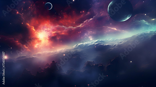 Fantasy space background with planet. stars and nebula. illustration.