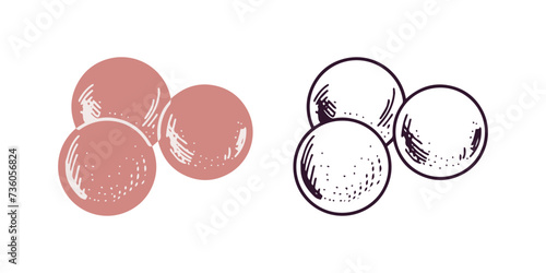 Hand-drawn round bathroom bombs, beauty cosmetic element, self care. Illustration for beauty salon, cosmetic store, makeup design. Colored flat and outline doodle style.