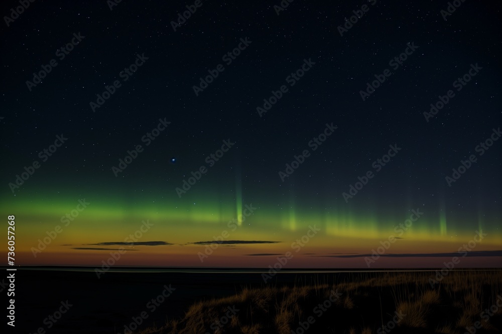 night sky with northern lights moving across the horizon