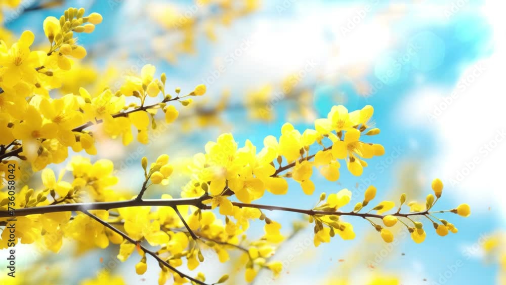 spring nature background with yellow flowers. seamless looping overlay 4k virtual video animation background spring nature background with yellow flowers. seamless looping overlay 4k virtual video animation background