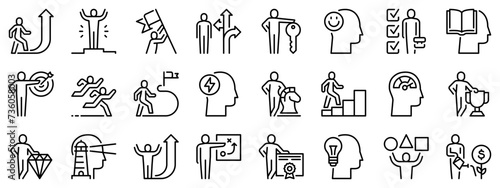 Icon set about personal growth. Line icons on transparent background with editable stroke.