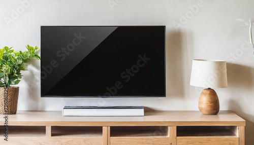 smart tv mockup hanging on the concrete wall in modern luxury interior